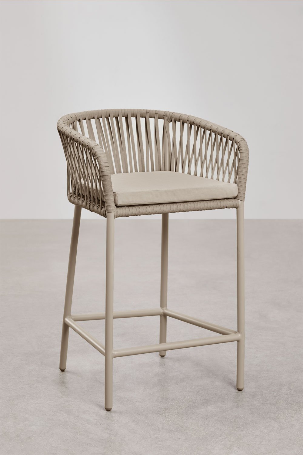 High stool with armrests in braided rope Arhiza, gallery image 1