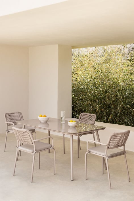 Rectangular table set 160x90 cm and 4 stackable garden chairs in aluminum Arhiza