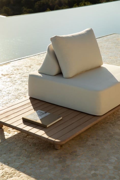 Garden armchair with side table in acacia Portet