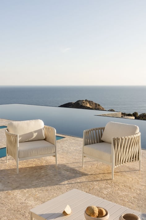 Pack of 2 Sereilen garden armchairs in aluminum and bouclé fabric