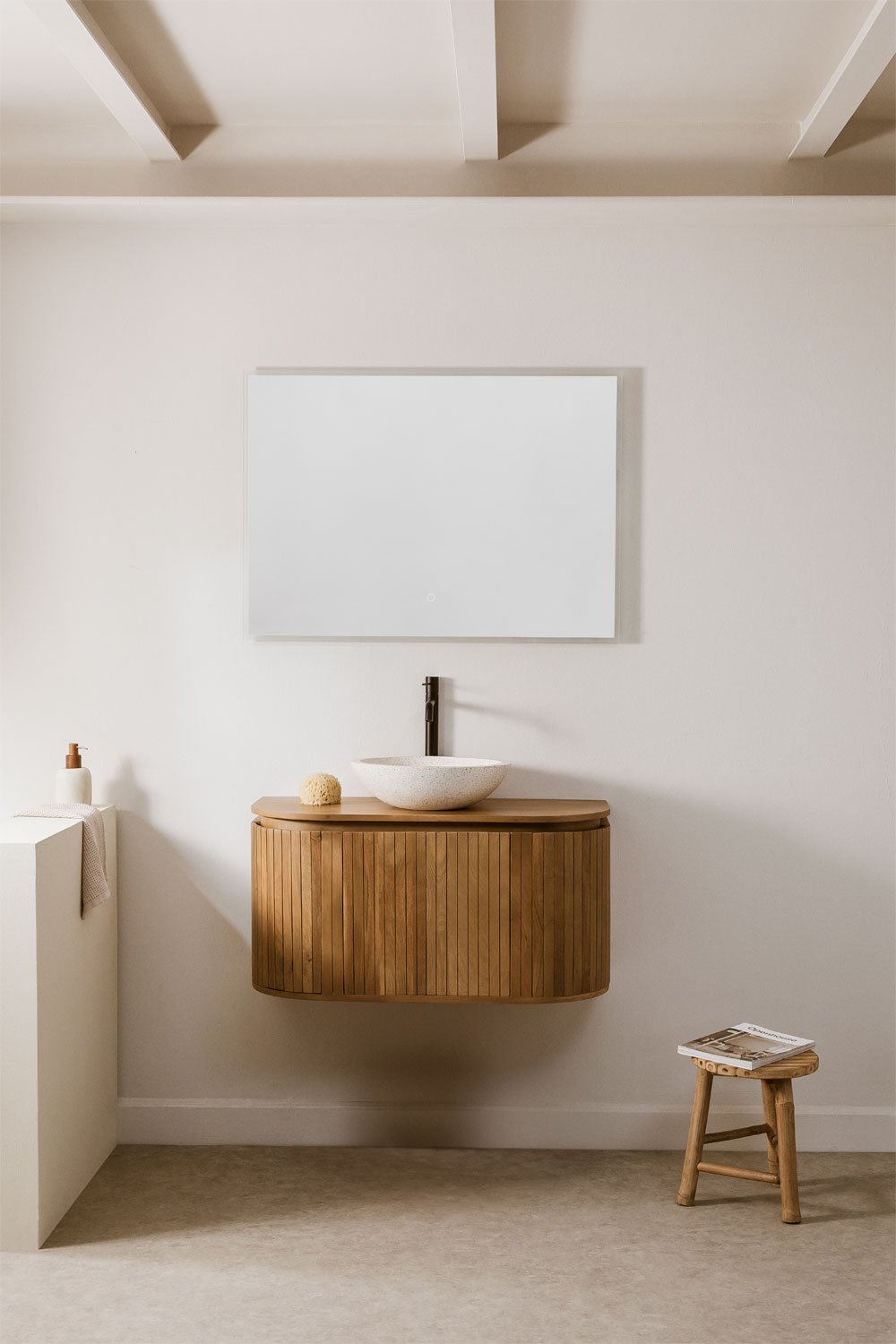Suspended bathroom furniture set 90x40 cm in mango wood Analis, gallery image 1