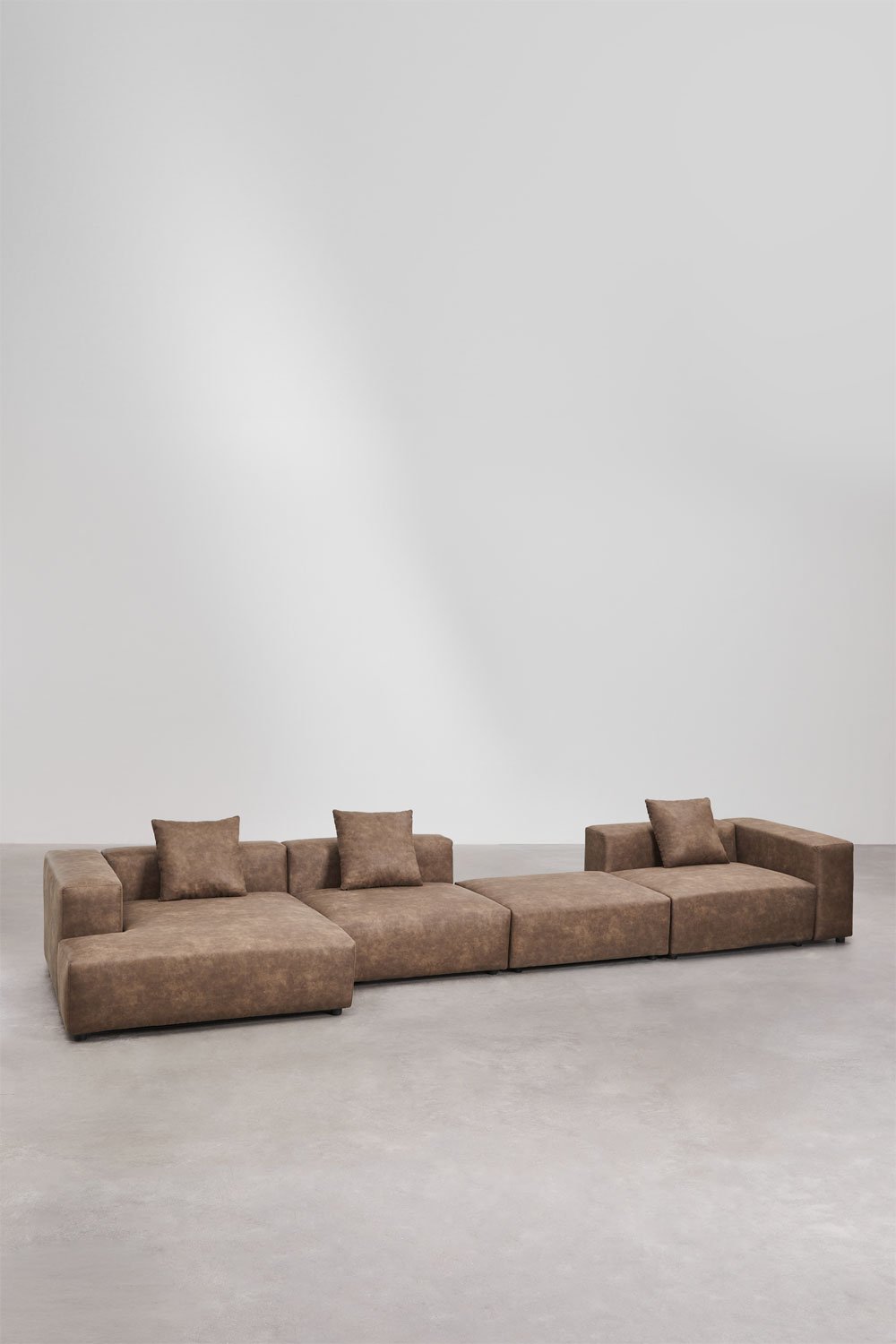 3-piece left chaise longue modular sofa with high armrest and pouf ↔︎480 cm Bruna, gallery image 3