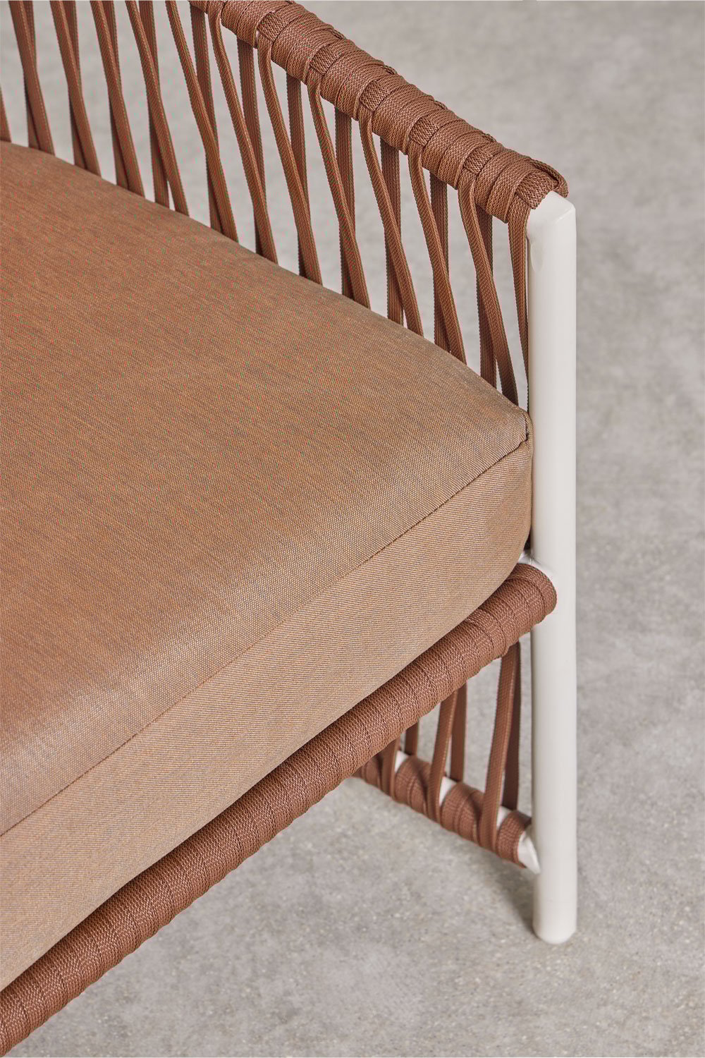 Garden set with a 2-seater sofa, 2 armchairs, and coffee tables in aluminum and Sophie braided rope., gallery image 11