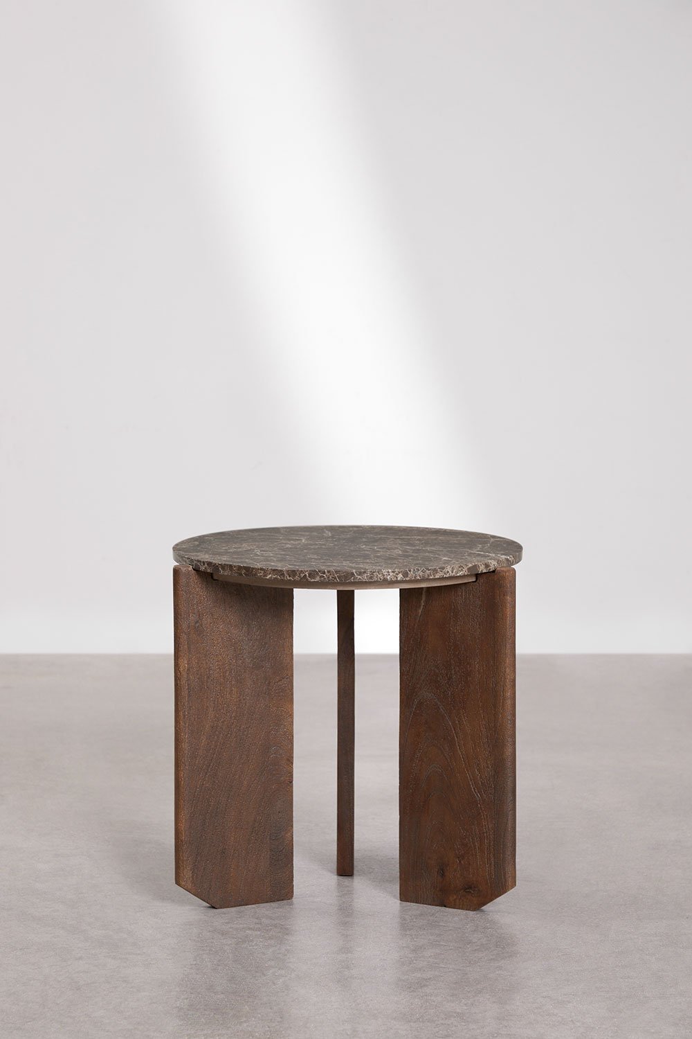 Round coffee table in natural stone and mango wood Lavinia, gallery image 3