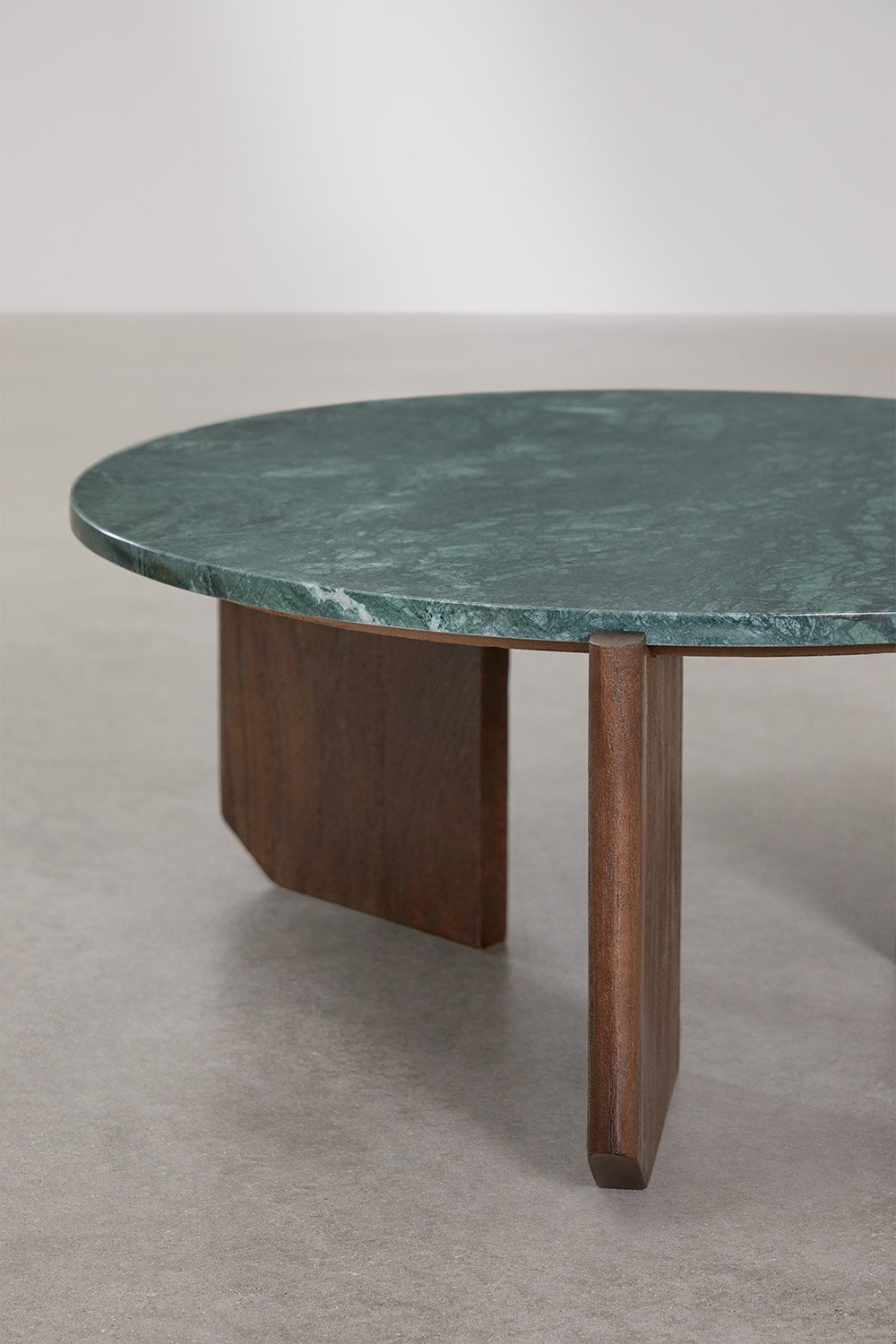 Set of 2 round coffee tables in natural stone and mango wood Lavinia, gallery image 4