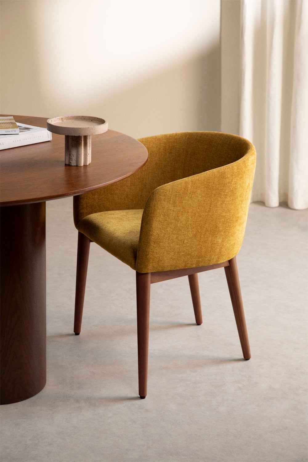 Pack of 2 Bunia upholstered dining chairs with armrests, gallery image 1