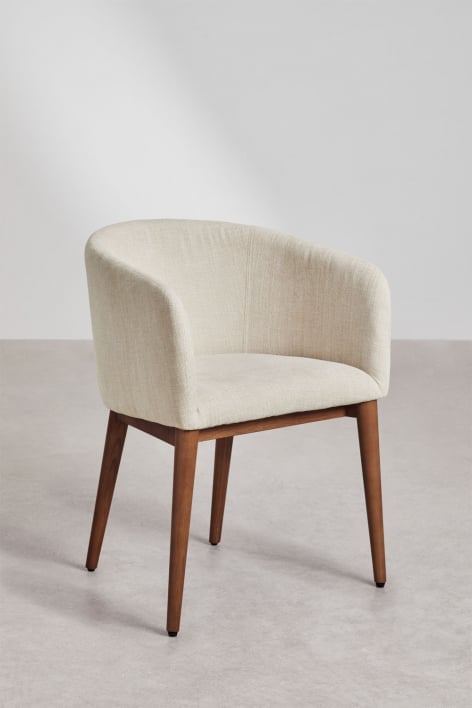 Pack of 4 Bunia upholstered dining chairs with armrests - Fabric Off-White