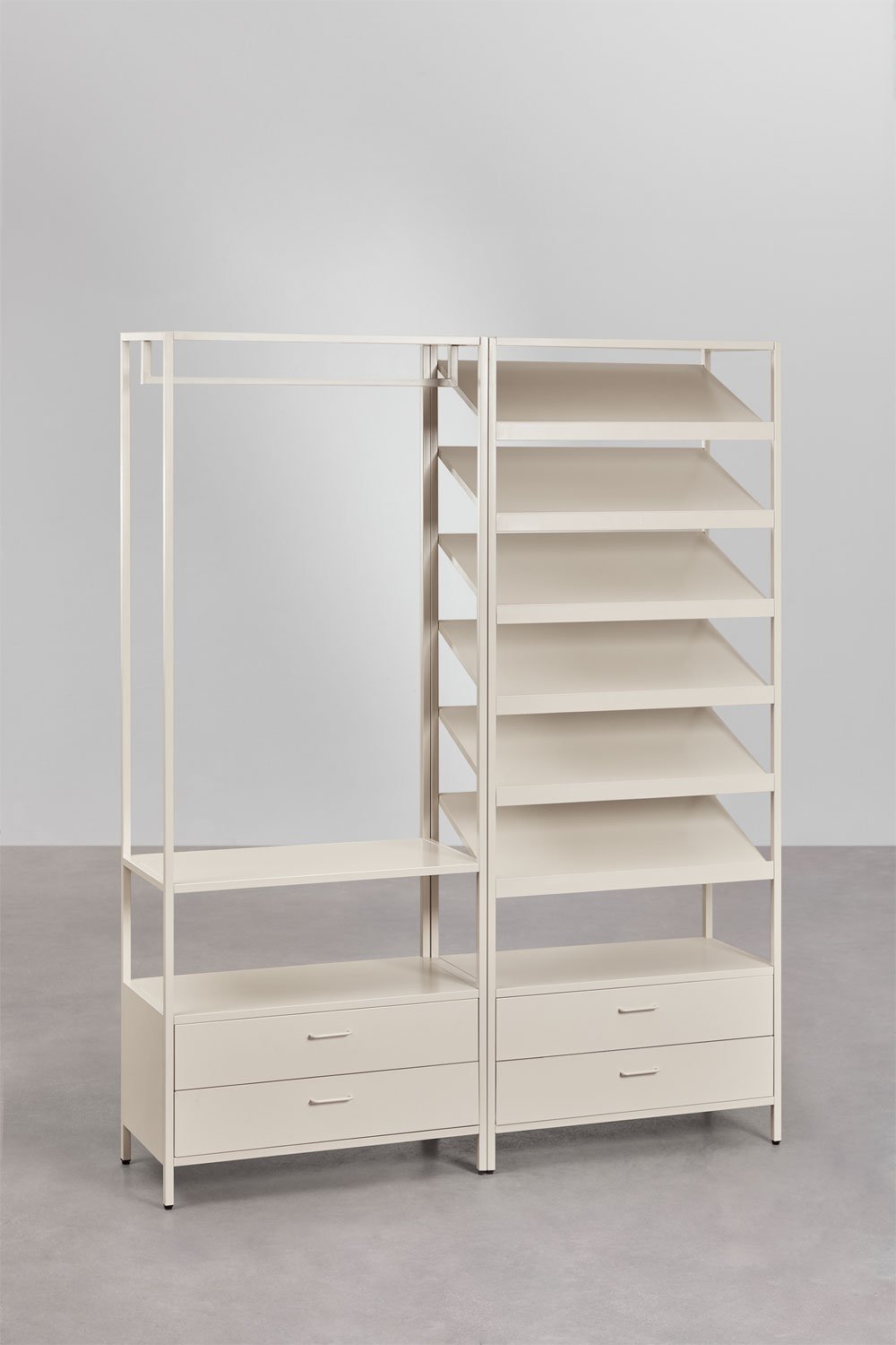 Janine 2-piece open modular wardrobe with drawers and shoe rack in steel, gallery image 3