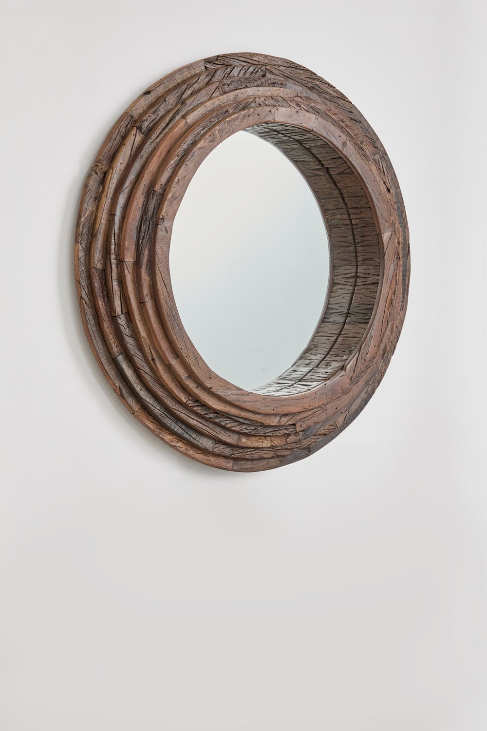 Round wall mirror in recycled wood Ø90 cm Malbork, gallery image 4