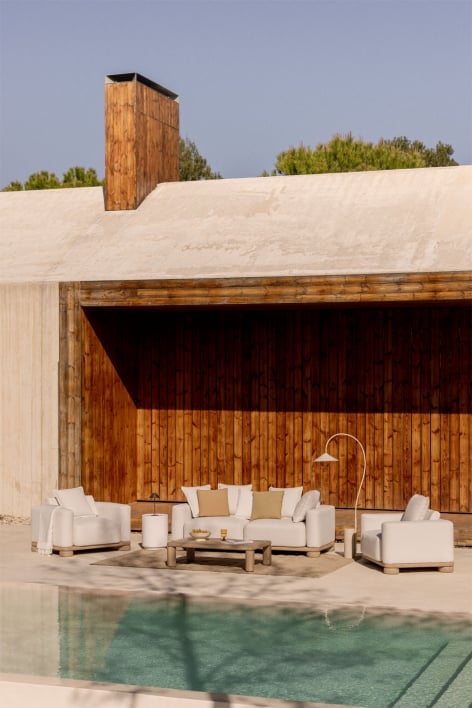Garden set with 2-seater sofa, 2 armchairs and coffee table in acacia wood 125x80 cm Ioanis