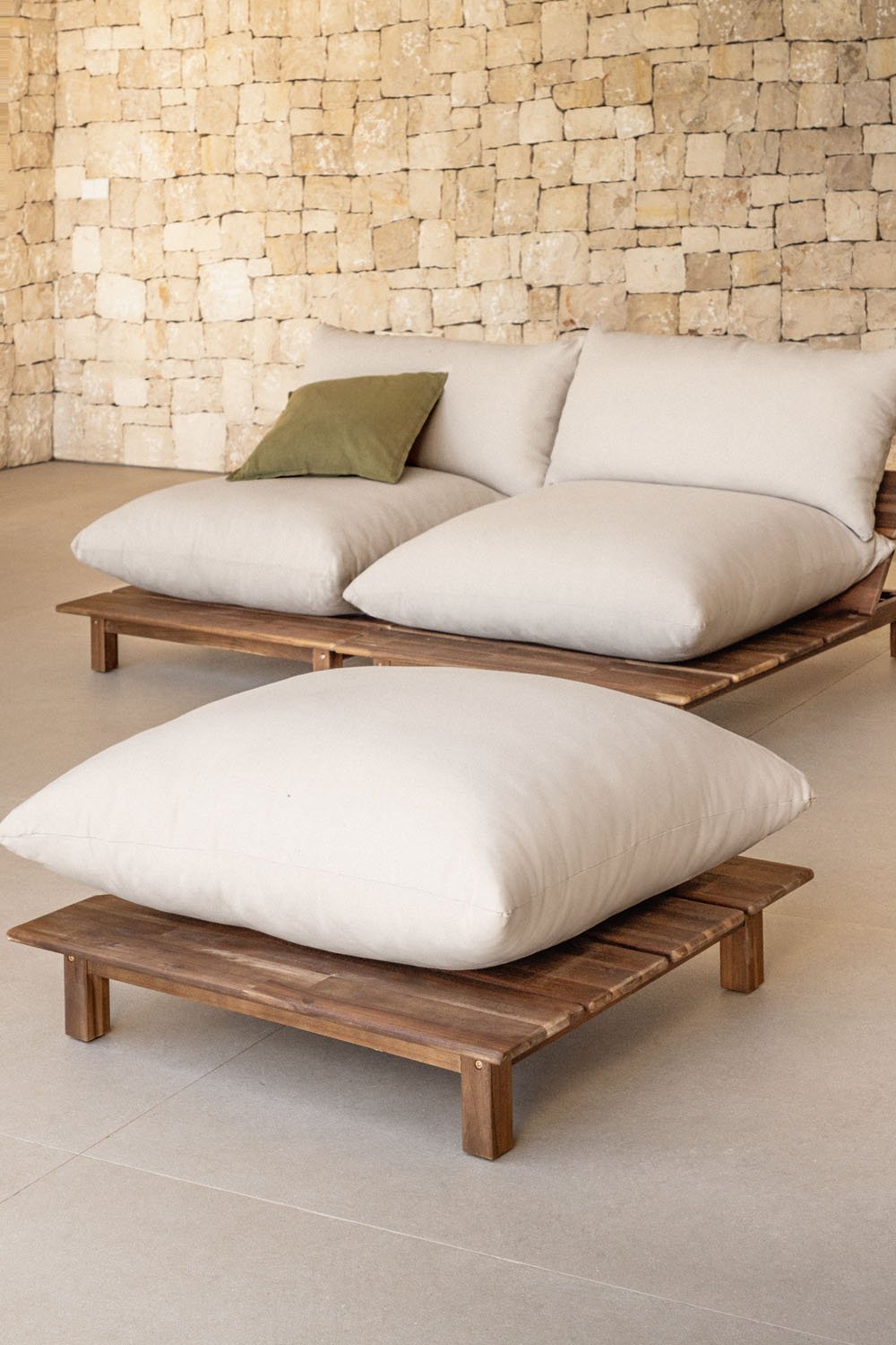Brina Acacia Wood Garden Ottoman, gallery image 1