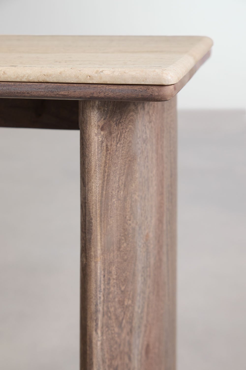 Casilda travertine and acacia wood side table, gallery image 5