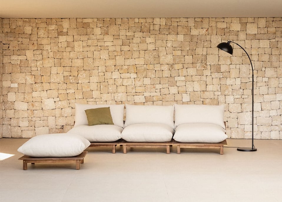 3-Piece Modular Garden Recliner Sofa with Ottoman in Acacia Wood Brina