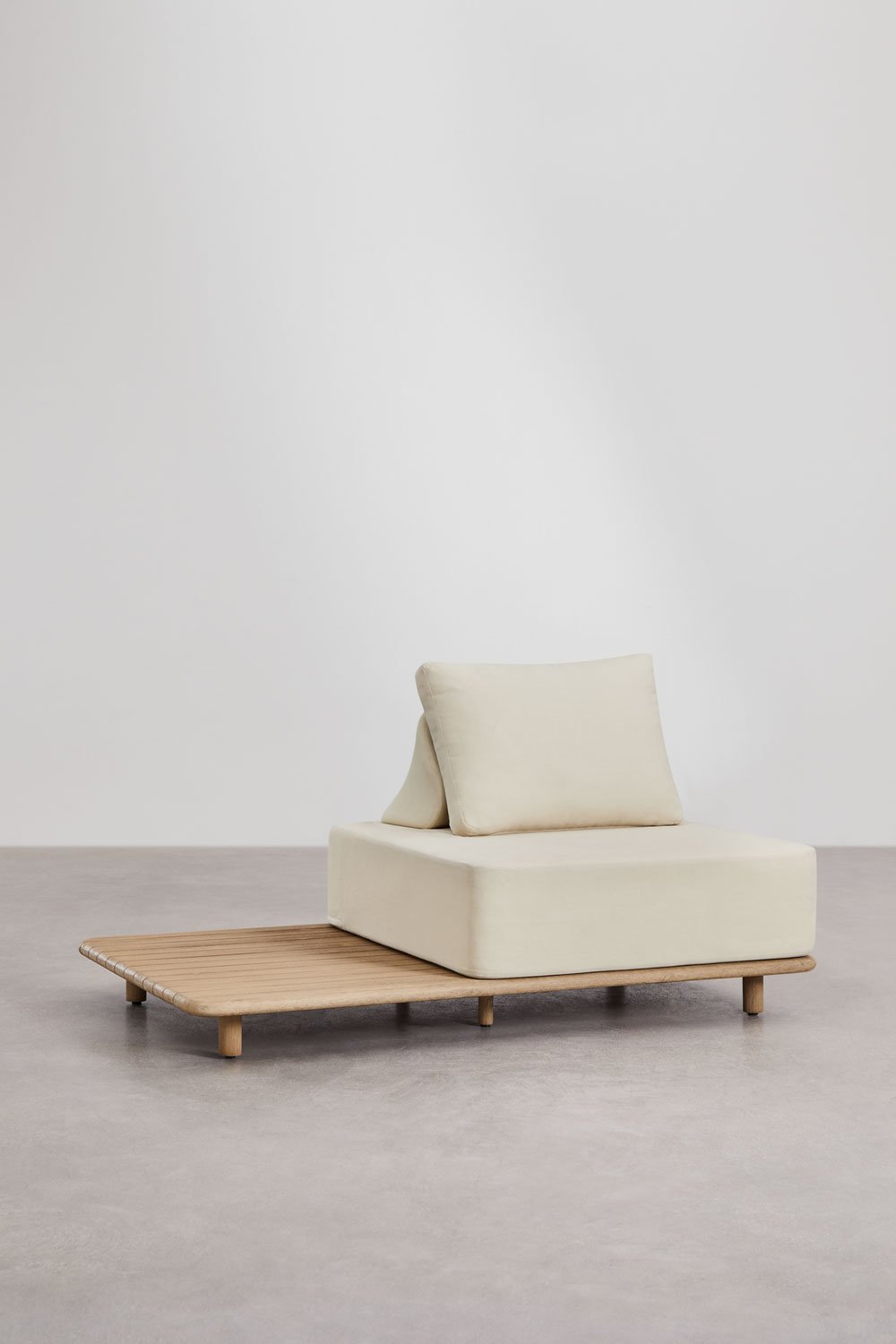 Garden set with 4-piece modular chaise longue sofa with side table and coffee table 160x95 cm in Portet acacia, gallery image 8