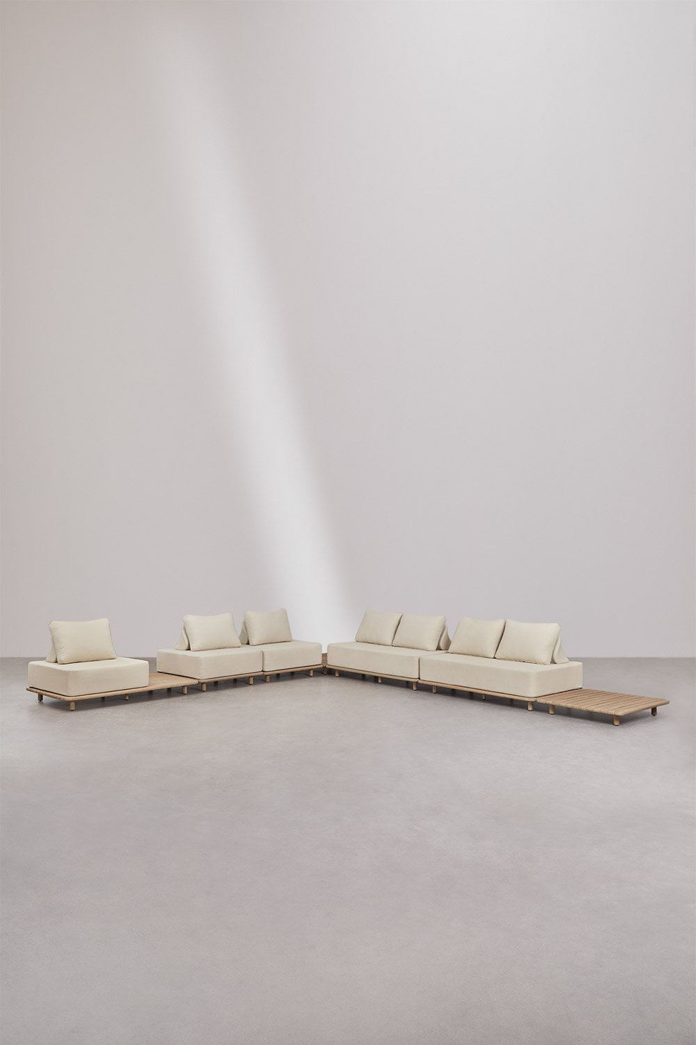 5-piece corner modular sofa garden set with side table and 95x95 cm side table in Portet acacia, gallery image 3