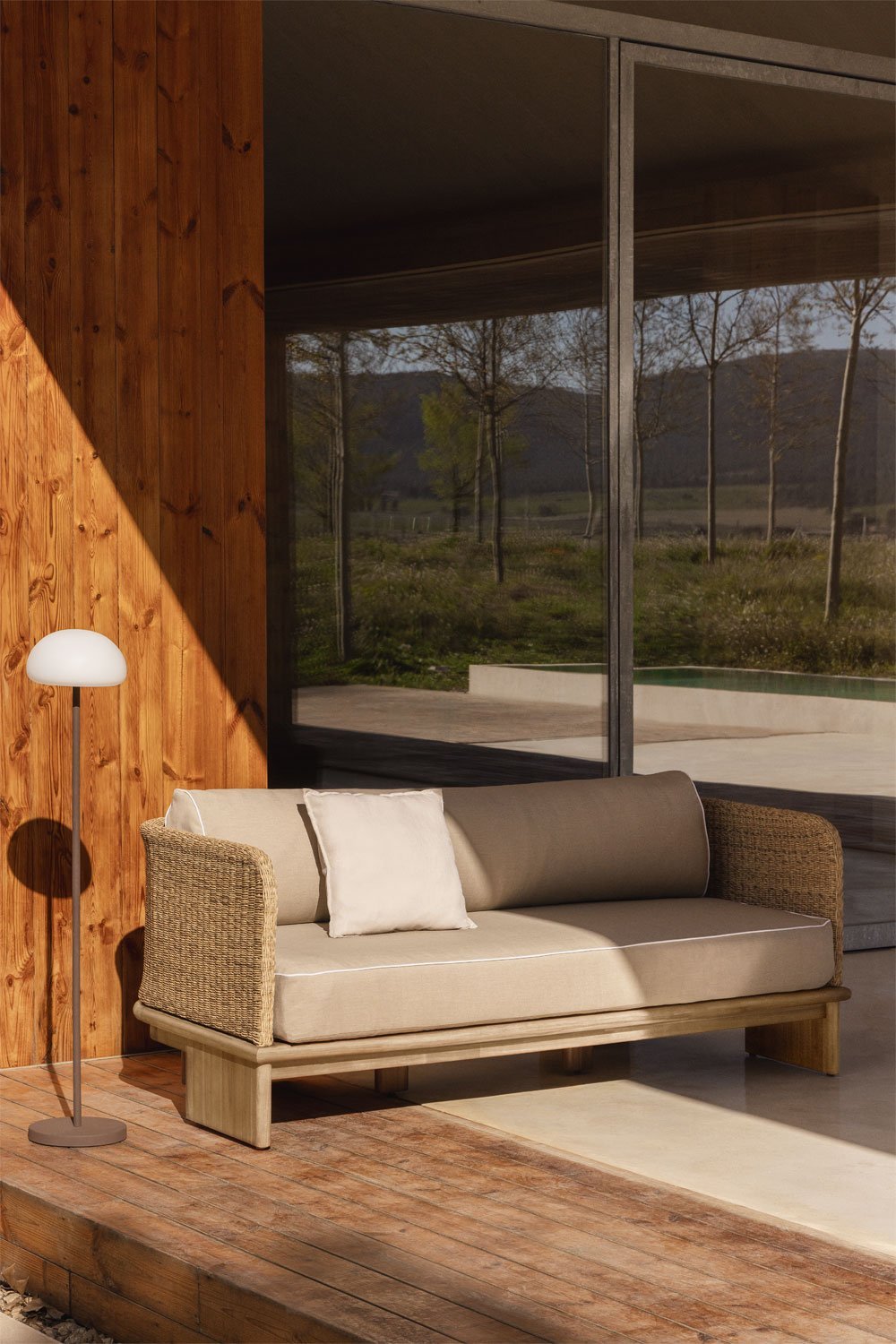 Famara 3-seater garden sofa in rattan and acacia wood, gallery image 1