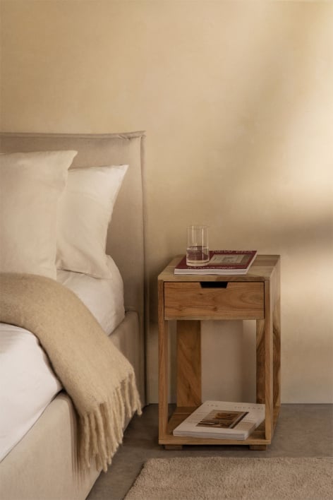 Square bedside table 35x35 cm in Leduc wood - Rustic Acacia Brown