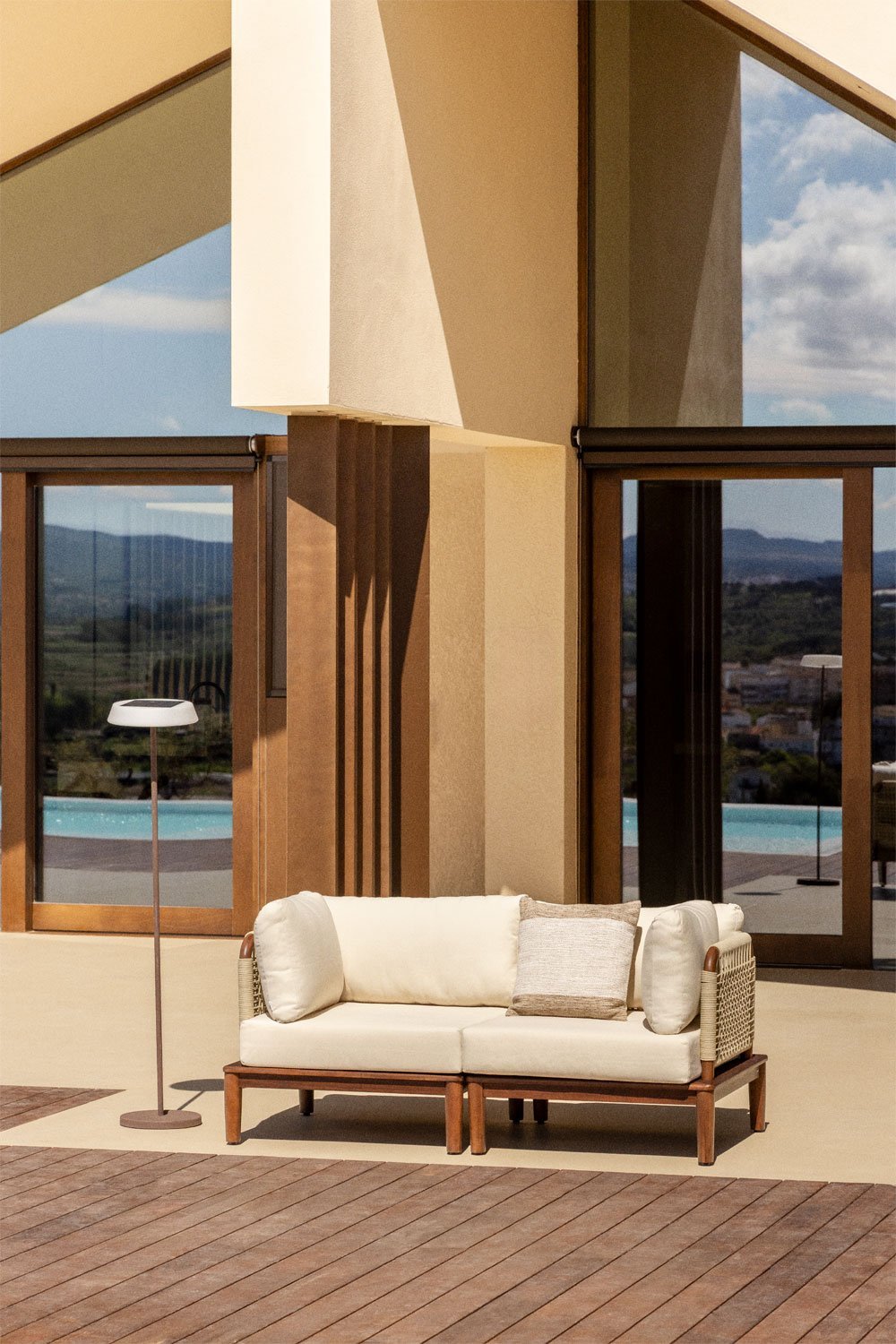 Giulia 2-piece modular garden sofa with 2 corner armchairs in acacia, gallery image 1