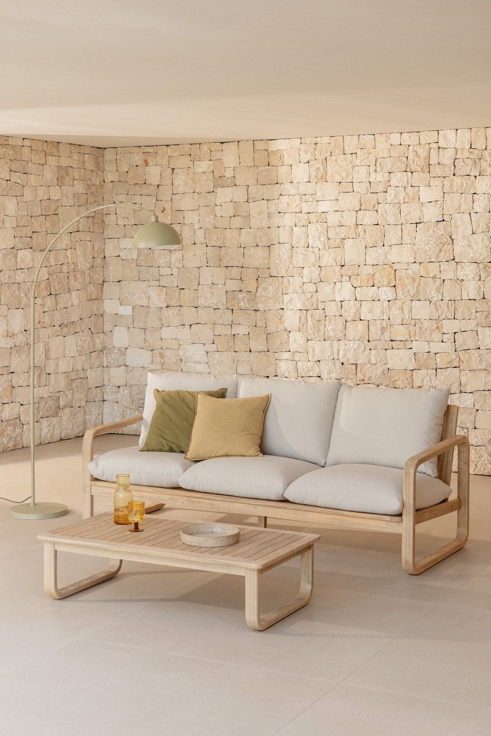 Garden set with 3-seater sofa and coffee table in acacia wood Dunein , gallery image 1