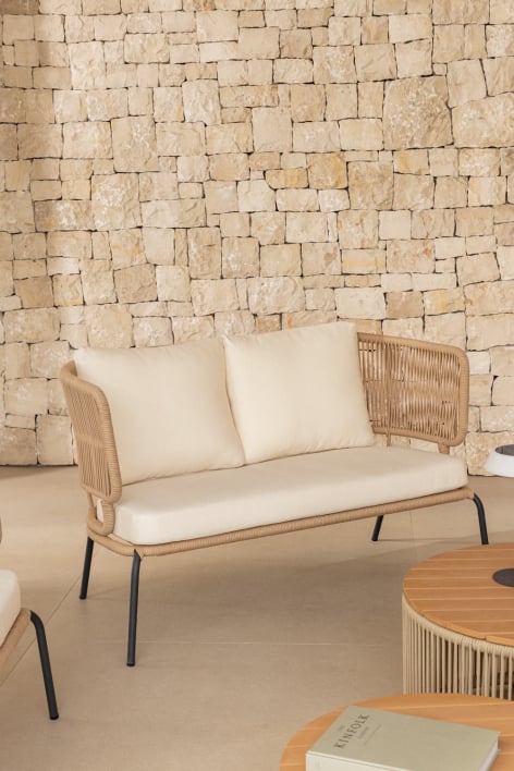 2-seater garden sofa in iron and braided rope Calipso