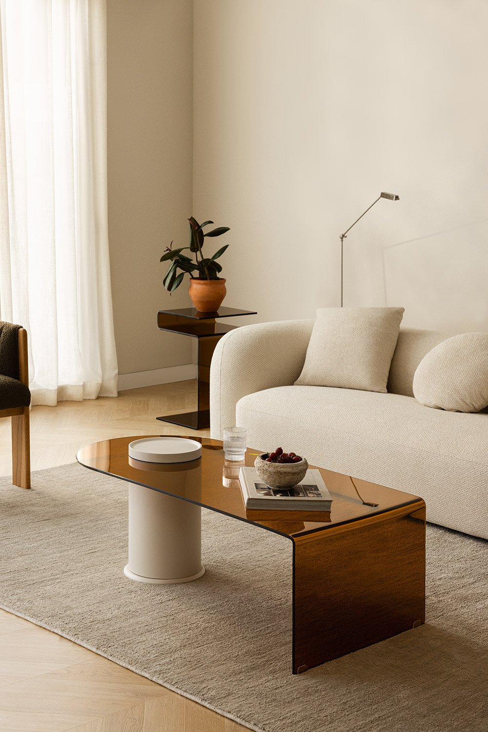Coffee table 120x60 cm in tempered glass Soloy, gallery image 1
