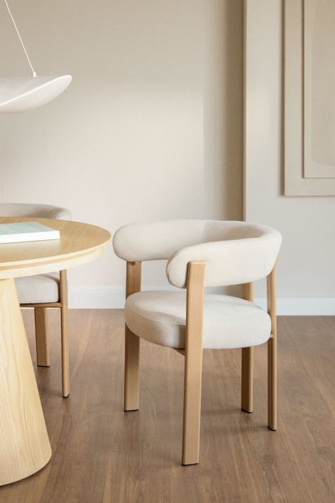 Jolie upholstered dining chair with armrests and iron frame - Cream Beige Chenille