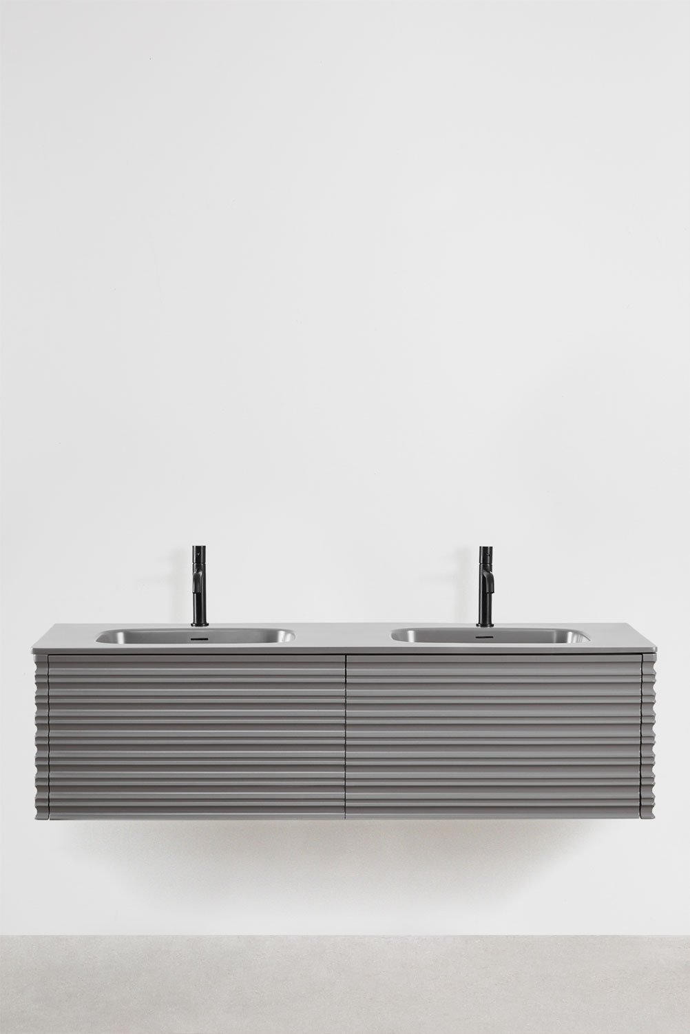 Suspended wooden bathroom furniture set with integrated sinks Noura, gallery image 2