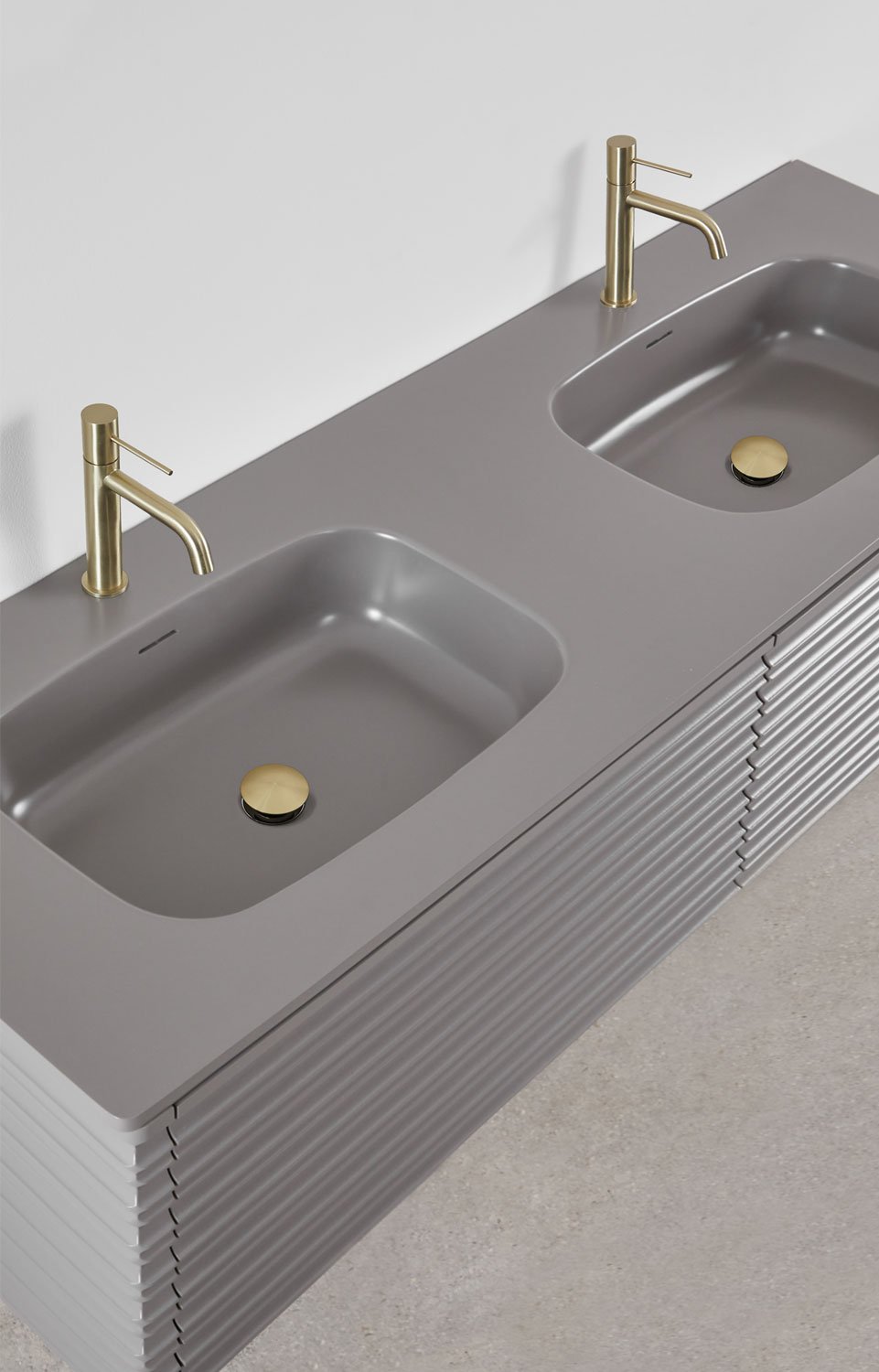 Suspended wooden bathroom furniture set with integrated sinks Noura, gallery image 4