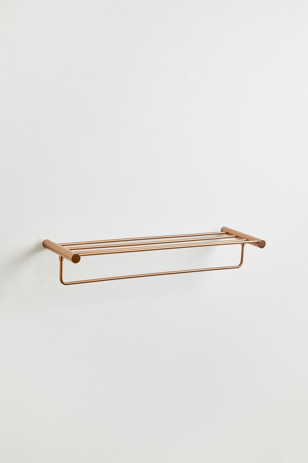 Wall-mounted towel rack with shelf in brushed rose gold stainless steel Devon, gallery image 1