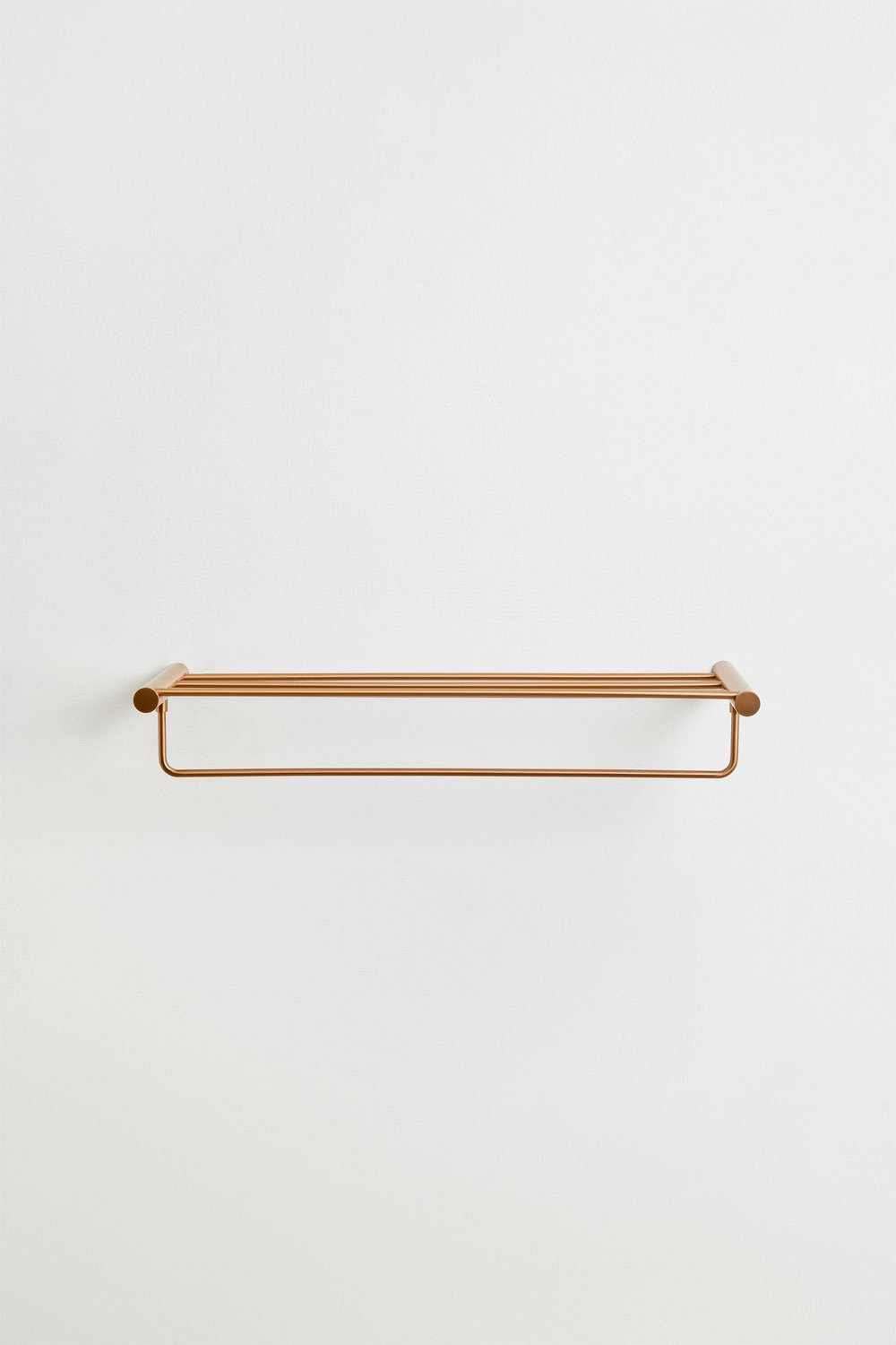 Wall-mounted towel rack with shelf in brushed rose gold stainless steel Devon, gallery image 2