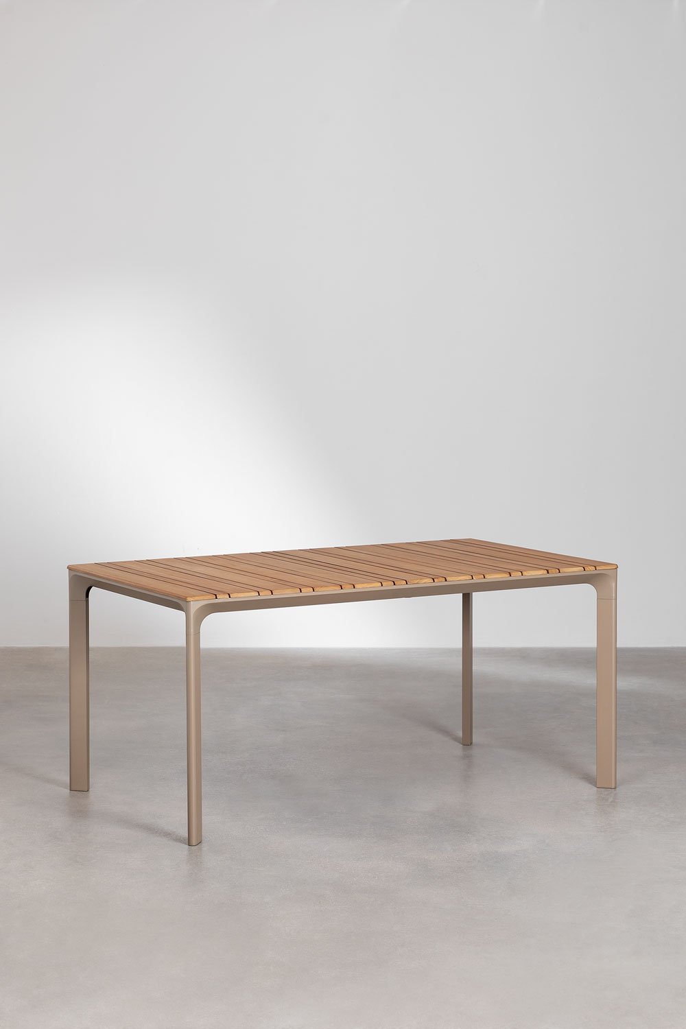 Katiana rectangular table set, 160x90 cm, made of aluminum and teak wood, and 6 Yervin garden chairs, made of aluminum and boucl, gallery image 2