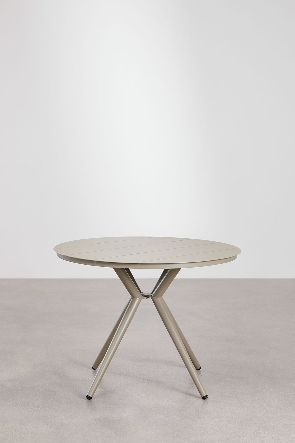 Round table set Ø100 cm in aluminum Valerie and 4 stackable garden chairs with armrests in aluminum and synthetic rattan Ma, gallery image 2