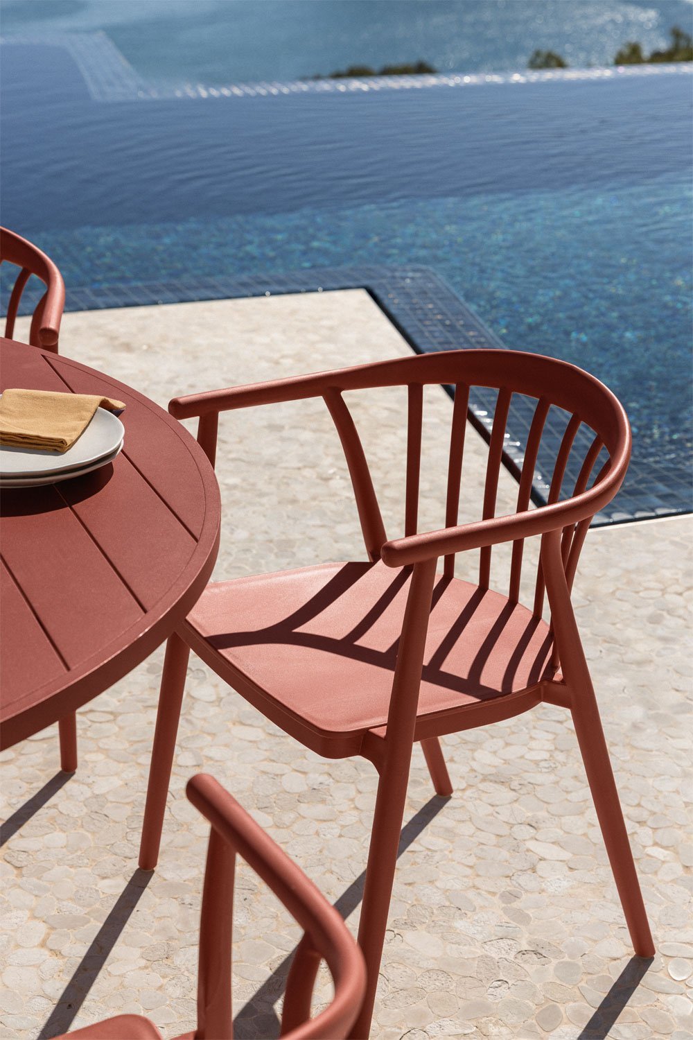 Pack of 4 Ivor stackable garden chairs with armrests, gallery image 1