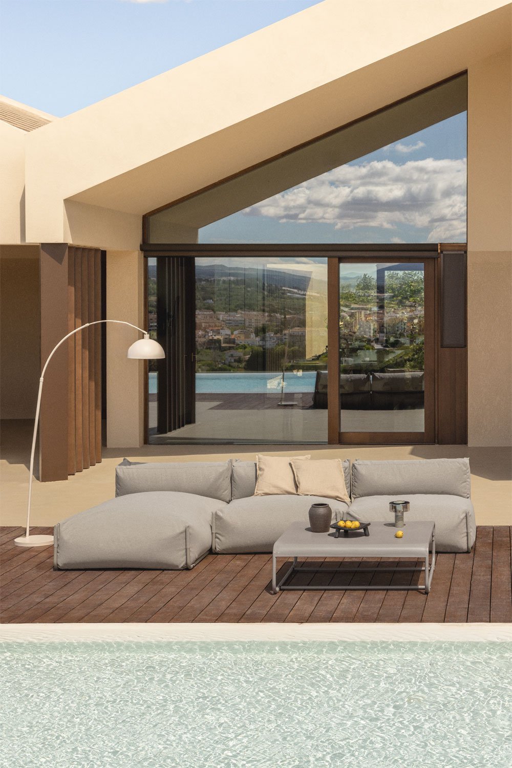 Porto garden set with 3-piece modular chaise longue sofa and coffee table, gallery image 1