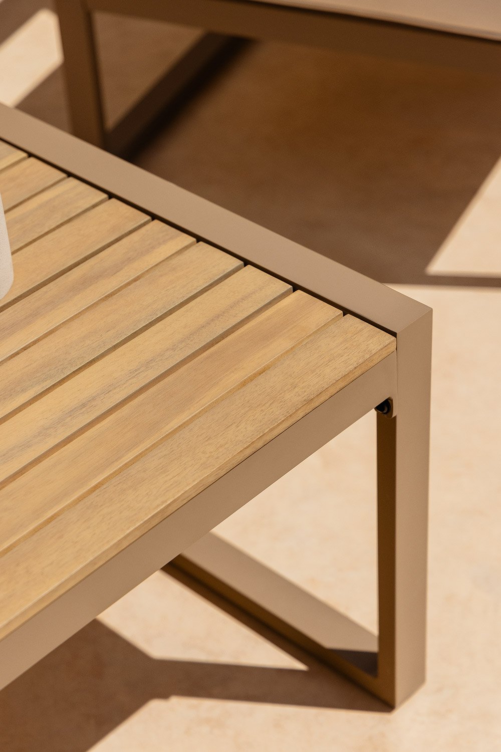 Rectangular garden coffee table 110x55 cm in aluminum and acacia wood Lipov, gallery image 2