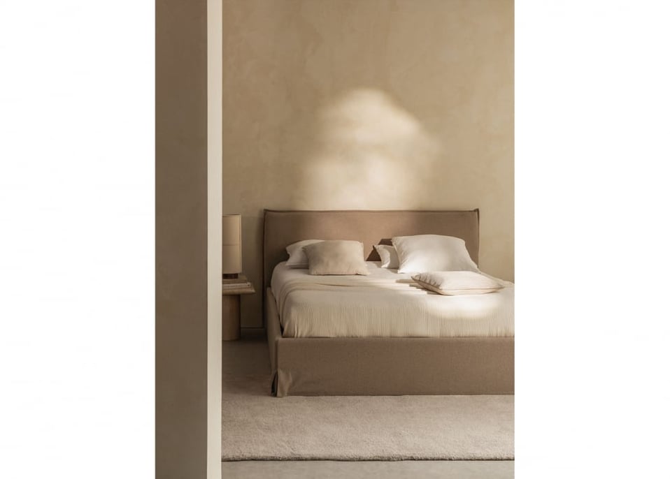 Storage Bed for Mattress 90x190cm with Ottoman in Off-White chenille Lorea