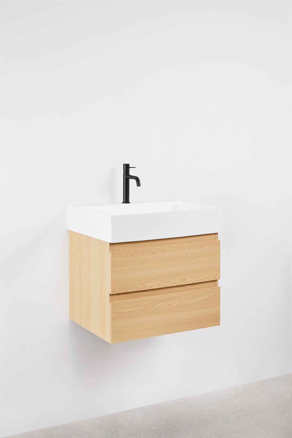 Bathroom furniture set in wood and ash veneer with integrated Ona washbasin, gallery image 3