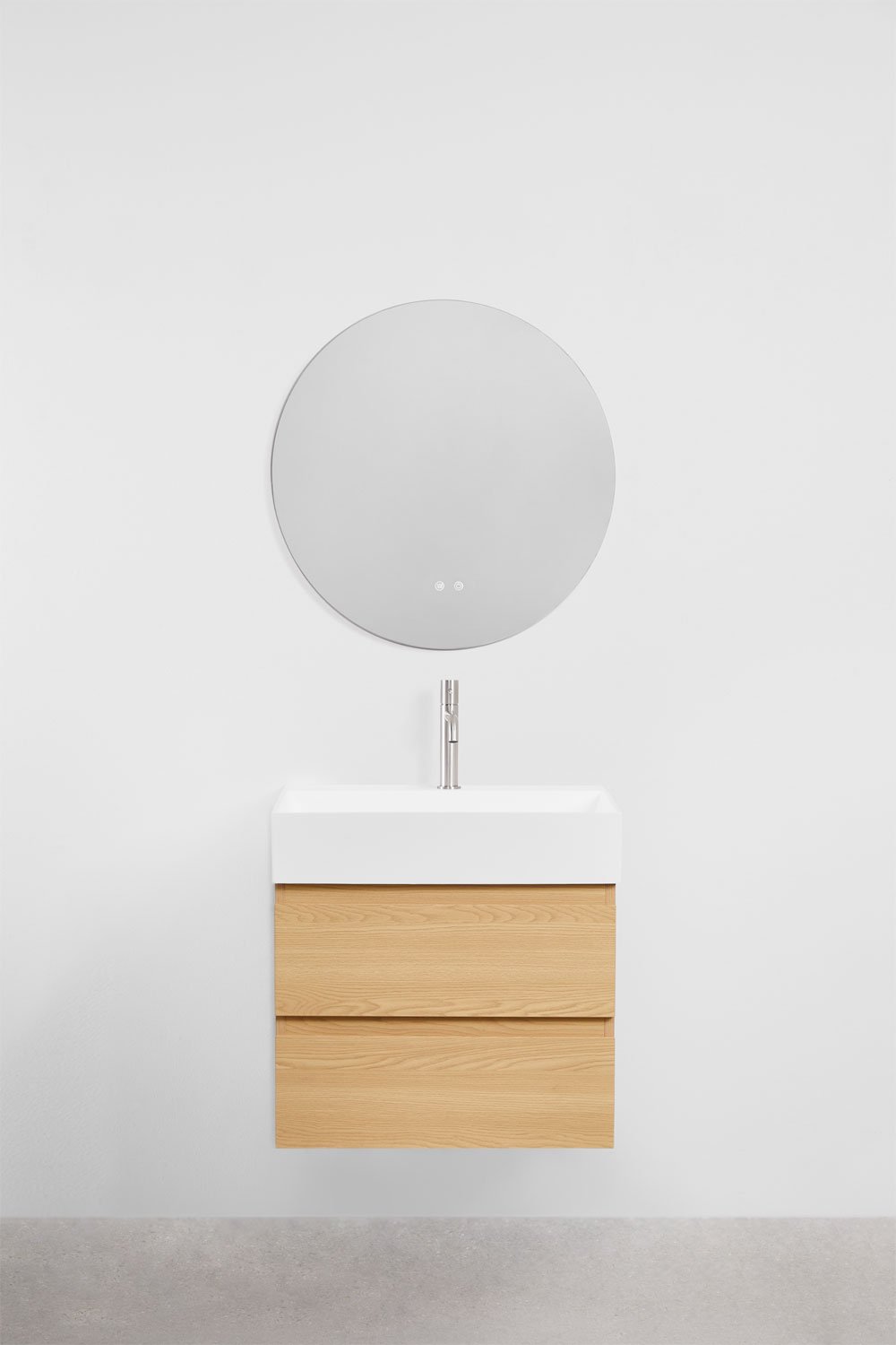 Ona suspended bathroom furniture set in wood and ash veneer with integrated sink, gallery image 2