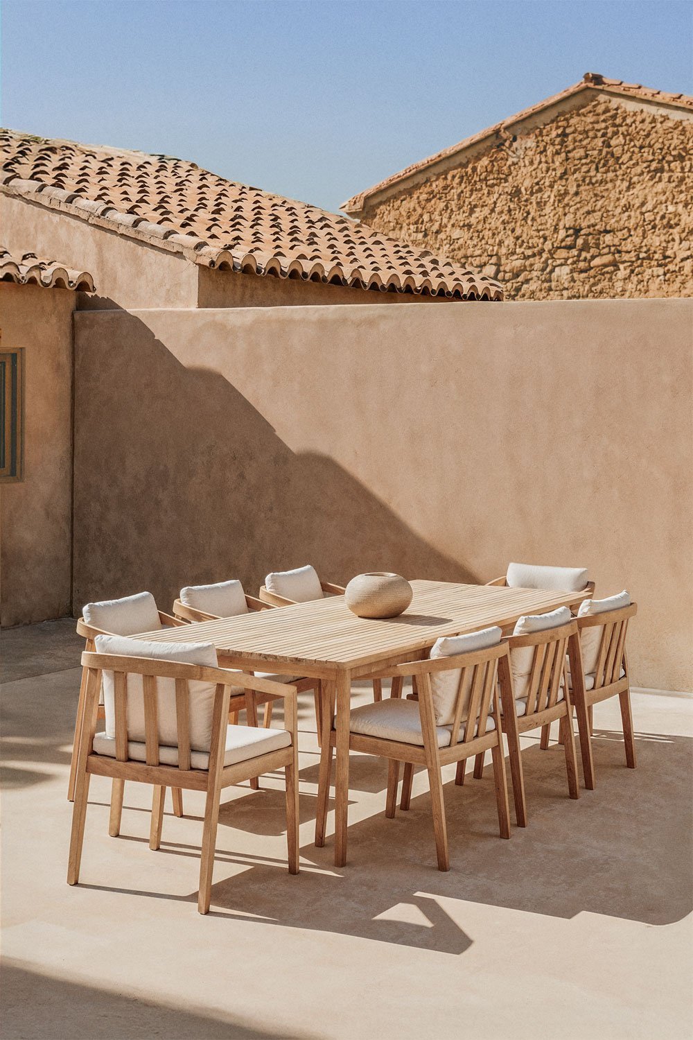Rectangular Table Set (220x100 cm) and 8 Garden Chairs in Kaela Acacia Wood, gallery image 1