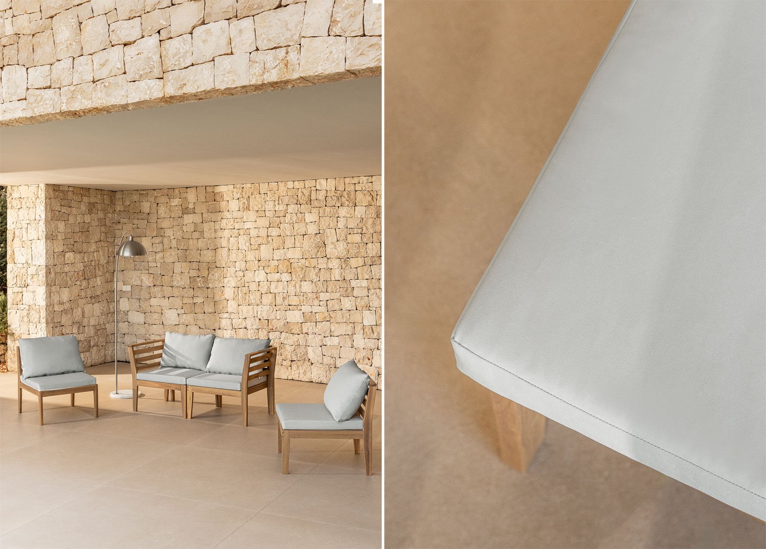 4-piece modular garden sofa with armrests in acacia wood Philips, gallery image 1