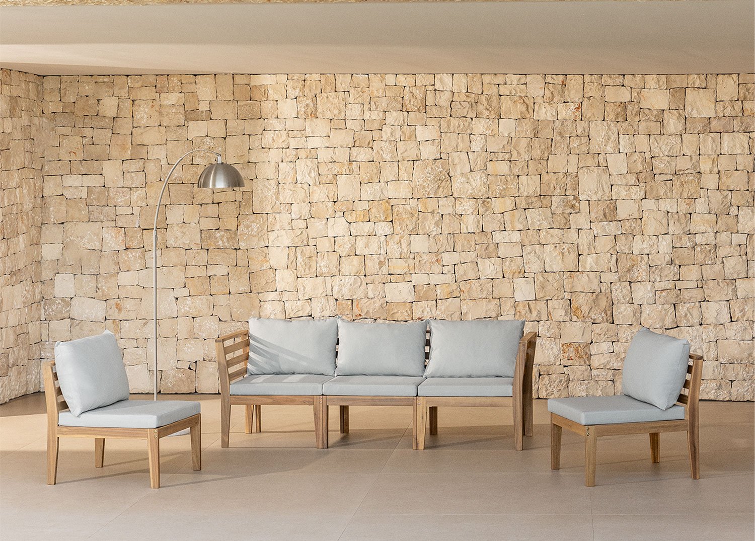 5-Piece Modular Garden Sofa with Armrests in Acacia Wood Philips, gallery image 1