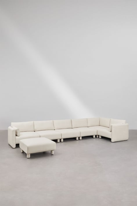 6-piece right-hand corner modular sofa and pouf in Artemisa bouclé fabric