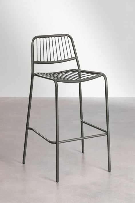4-Pack garden high stools 75 cm stackable in khaki green steel Elton