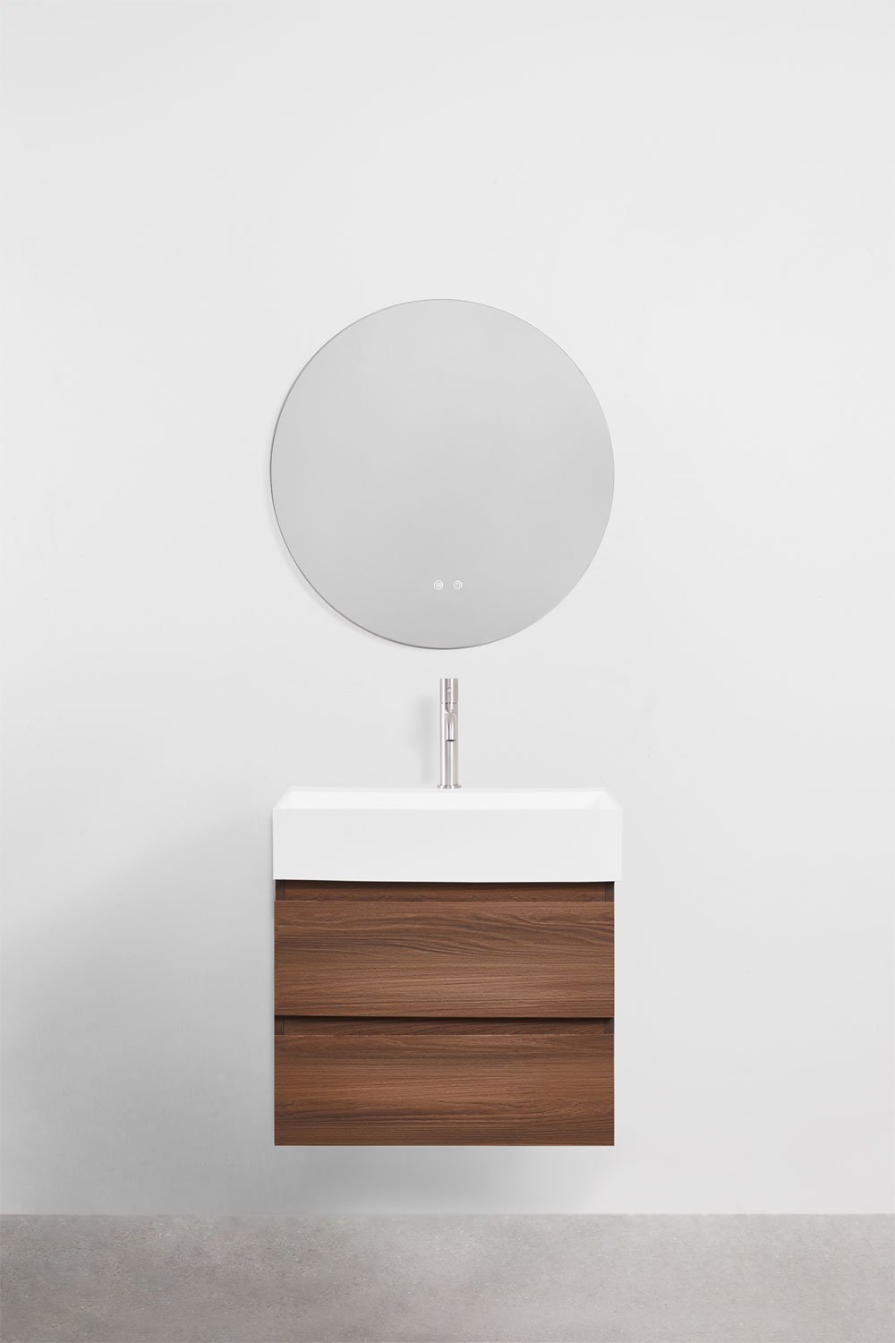 Ona suspended bathroom furniture set in wood and ash veneer with integrated sink, gallery image 2