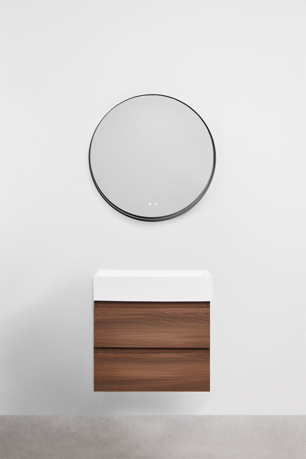 Bathroom furniture set in wood and ash veneer with integrated Ona washbasin, gallery image 2