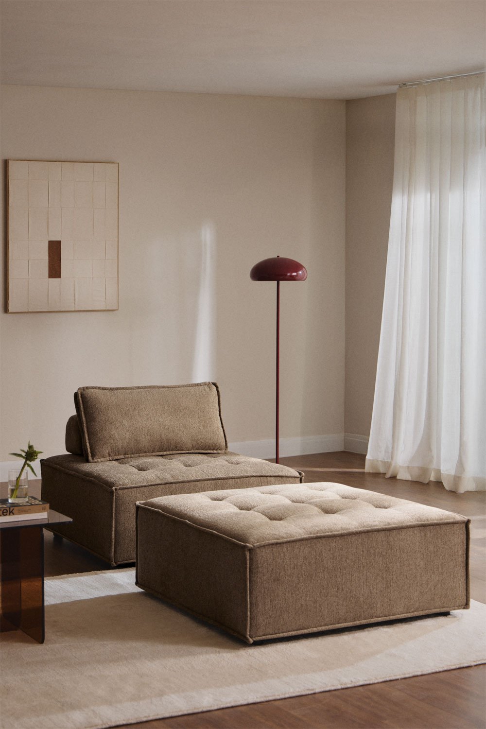 Living room set with armchair and pouf in Vermont fabric, gallery image 1