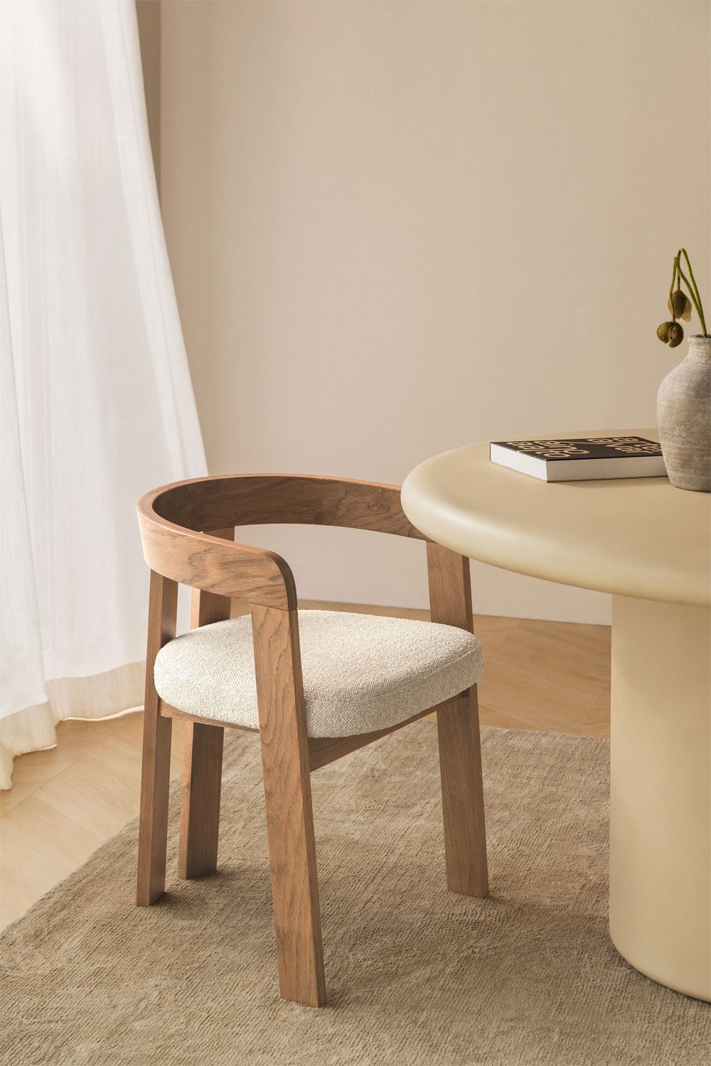 Yvone upholstered dining chair with wooden armrests, gallery image 1