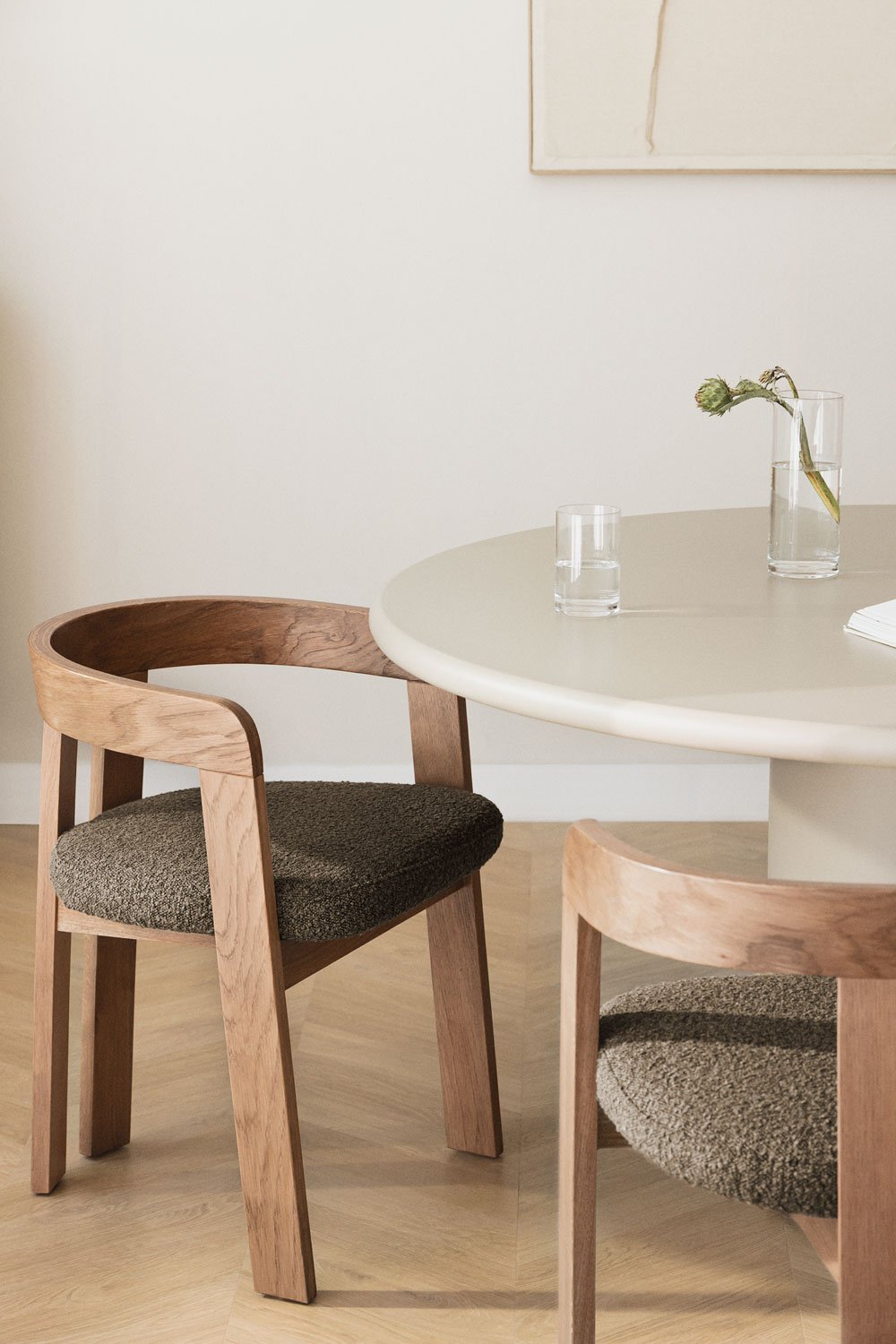 Yvone upholstered dining chair with wooden armrests, gallery image 1