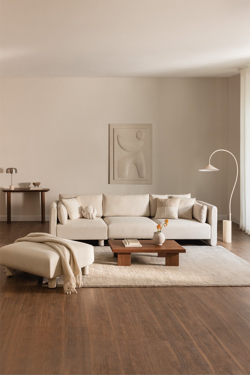 3-piece modular sofa and pouf in Artemisa bouclé fabric, gallery image 1