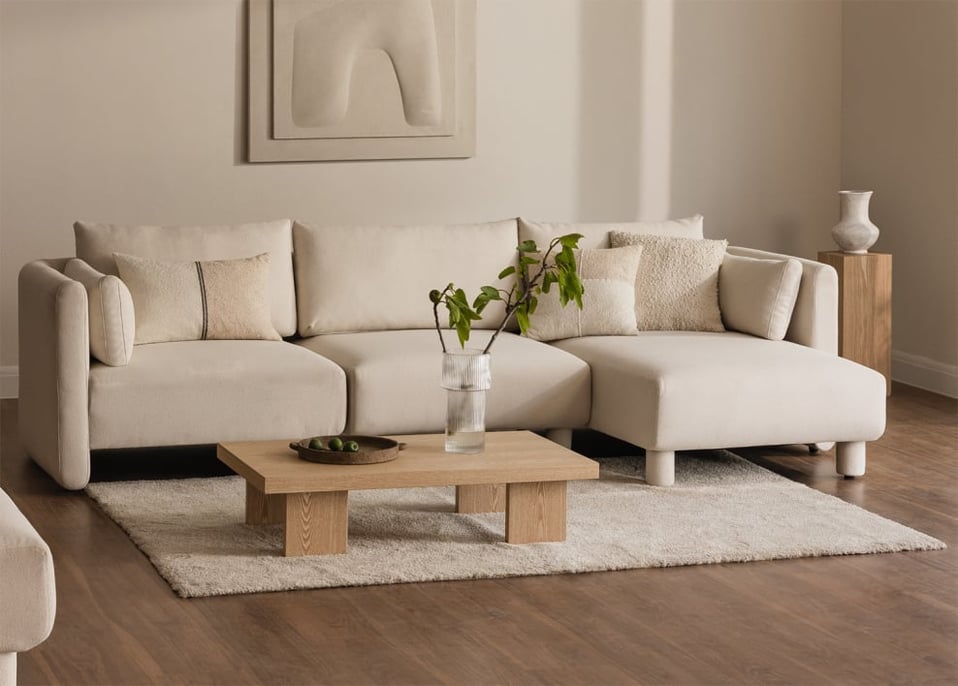 3-piece right-sided chaise longue modular sofa in Artemisa bouclé fabric